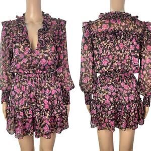 Misa Los Angeles Karla Floral Print Sheer Ruffle Long Sleeve Mini Dress